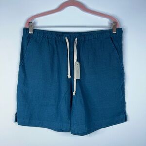 Alex Crane Linen Bo Shorts Blue Teal Drawstring Waist New with Tag Size Large